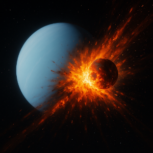 A planetoid impacting Uranus in the early solar system. Render credit: ChatGPT